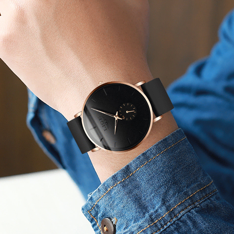Mm black dial stainless steel watch