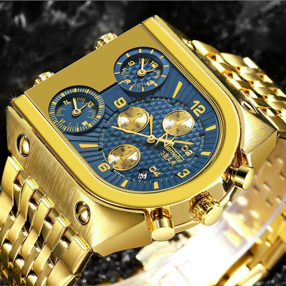 Time zone waterproof gold luxury sports watch