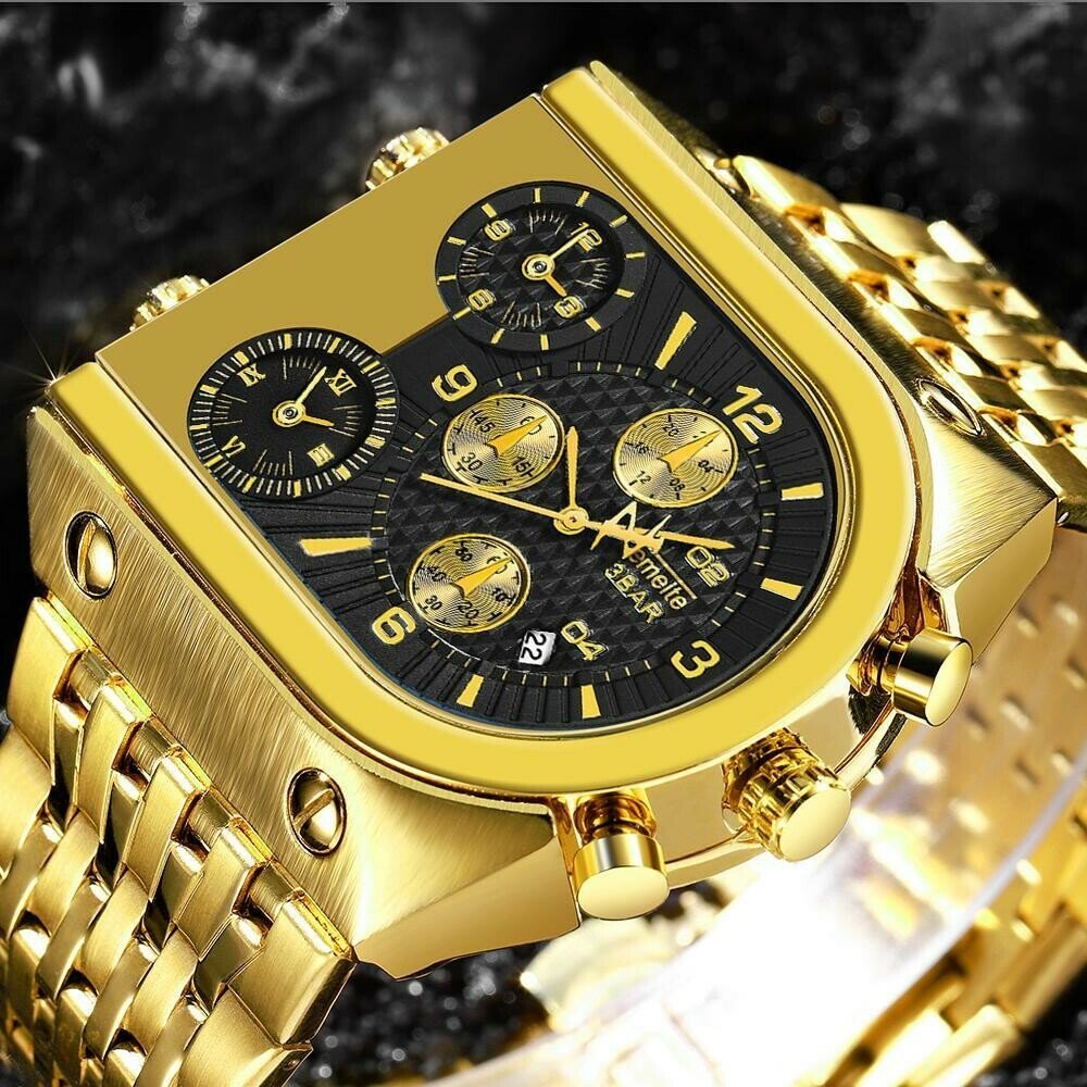 Time zone waterproof gold luxury sports watch